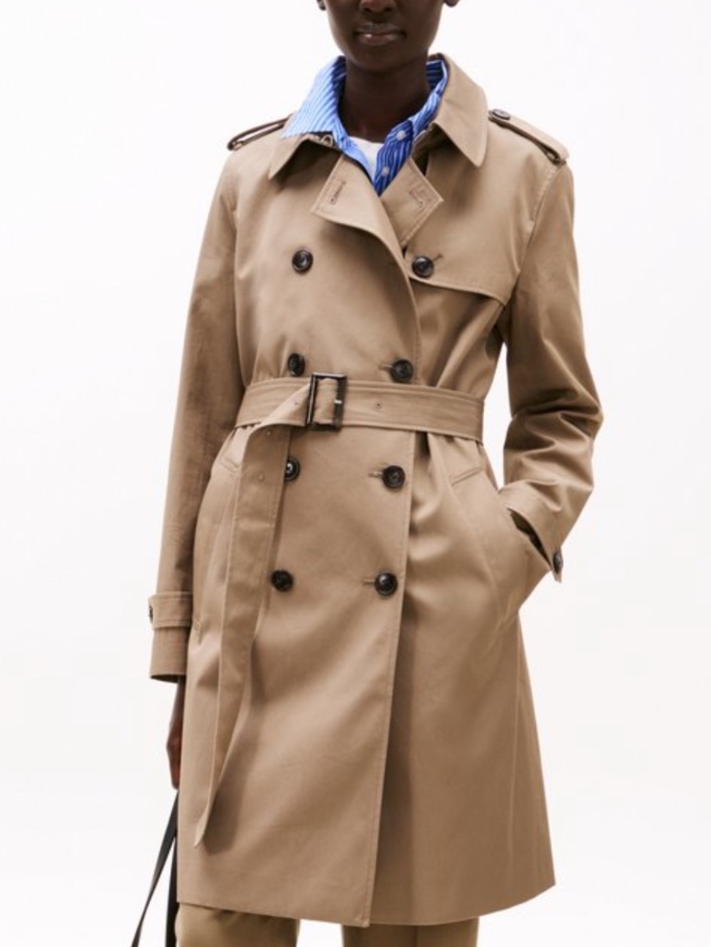 Tommy Hilfiger tan mid length trench coat